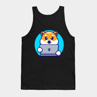 Cute shiba inu dog with laptop cartoon design Tank Top